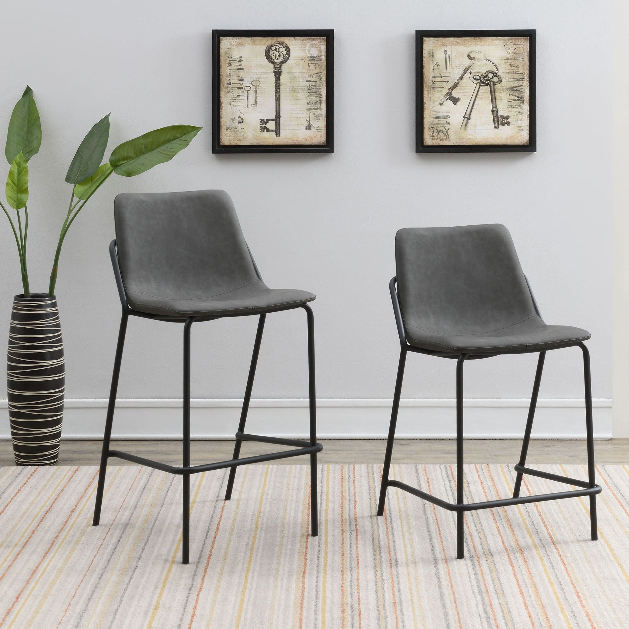 Counter Height Stools With Footrest (Set of 2) - Gray / Black