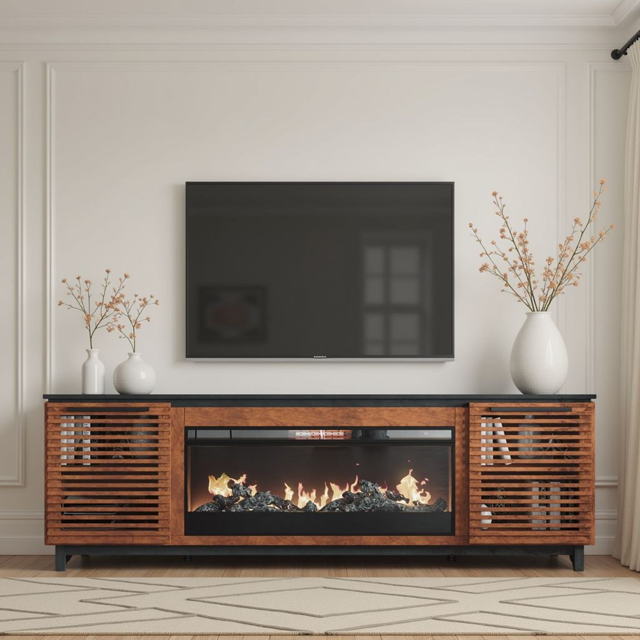 Graceland - Fireplace TV Stand Console For TVs Up To 100&quot; - Black, Bourbon