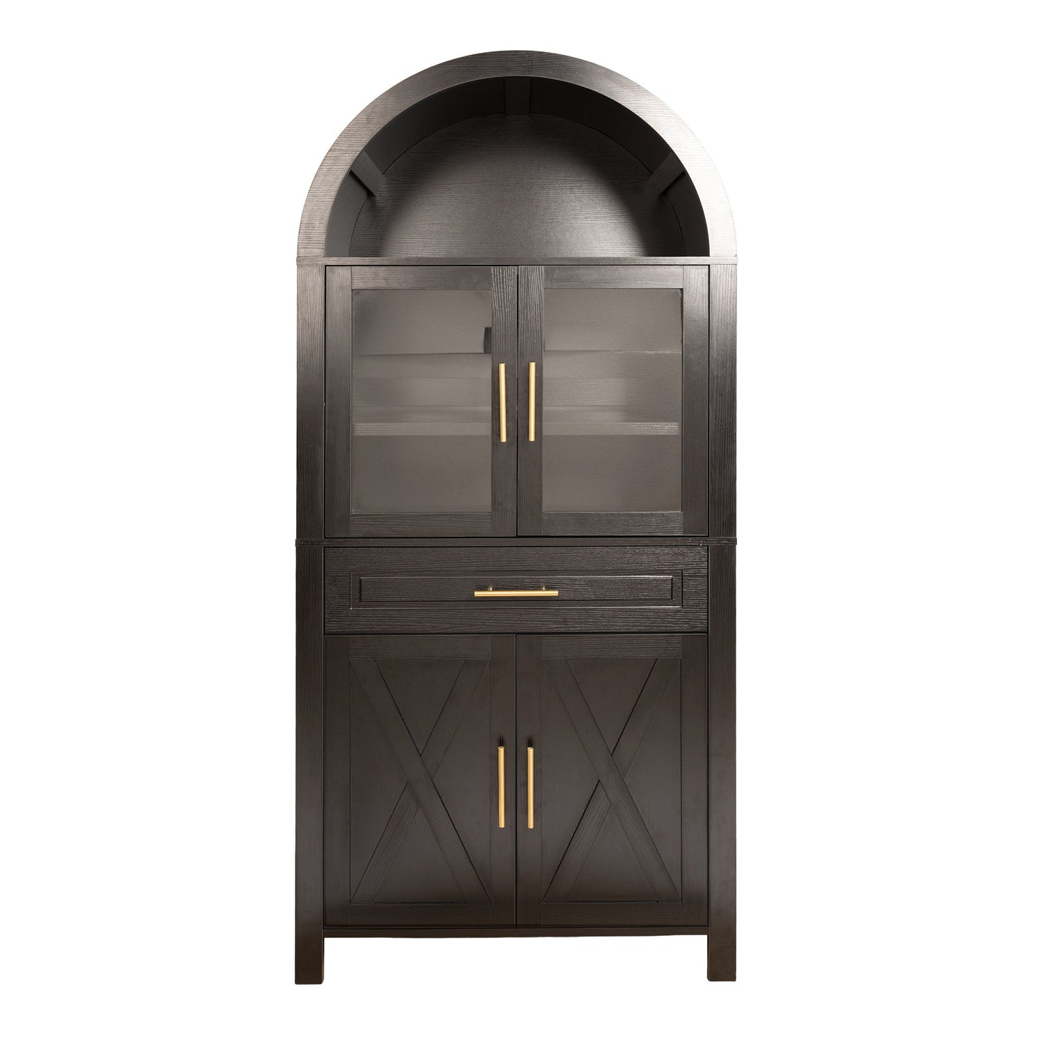 Arched Kitchen Pantry Cabinet With Adjustable Shelves &amp; Barn Door Design