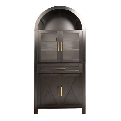 Arched Kitchen Pantry Cabinet With Adjustable Shelves &amp; Barn Door Design