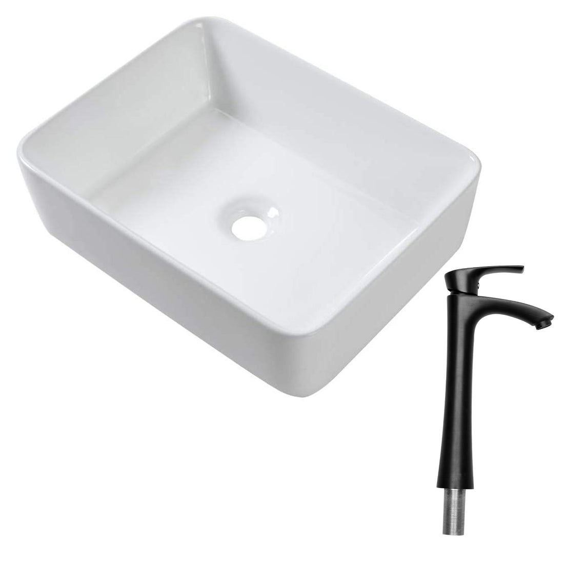 19&quot; 5&quot; Bathroom Sink Combo Rectangular Vessel Vanity Set With Faucet Drop In Ready Ceramic Basin - White / Black