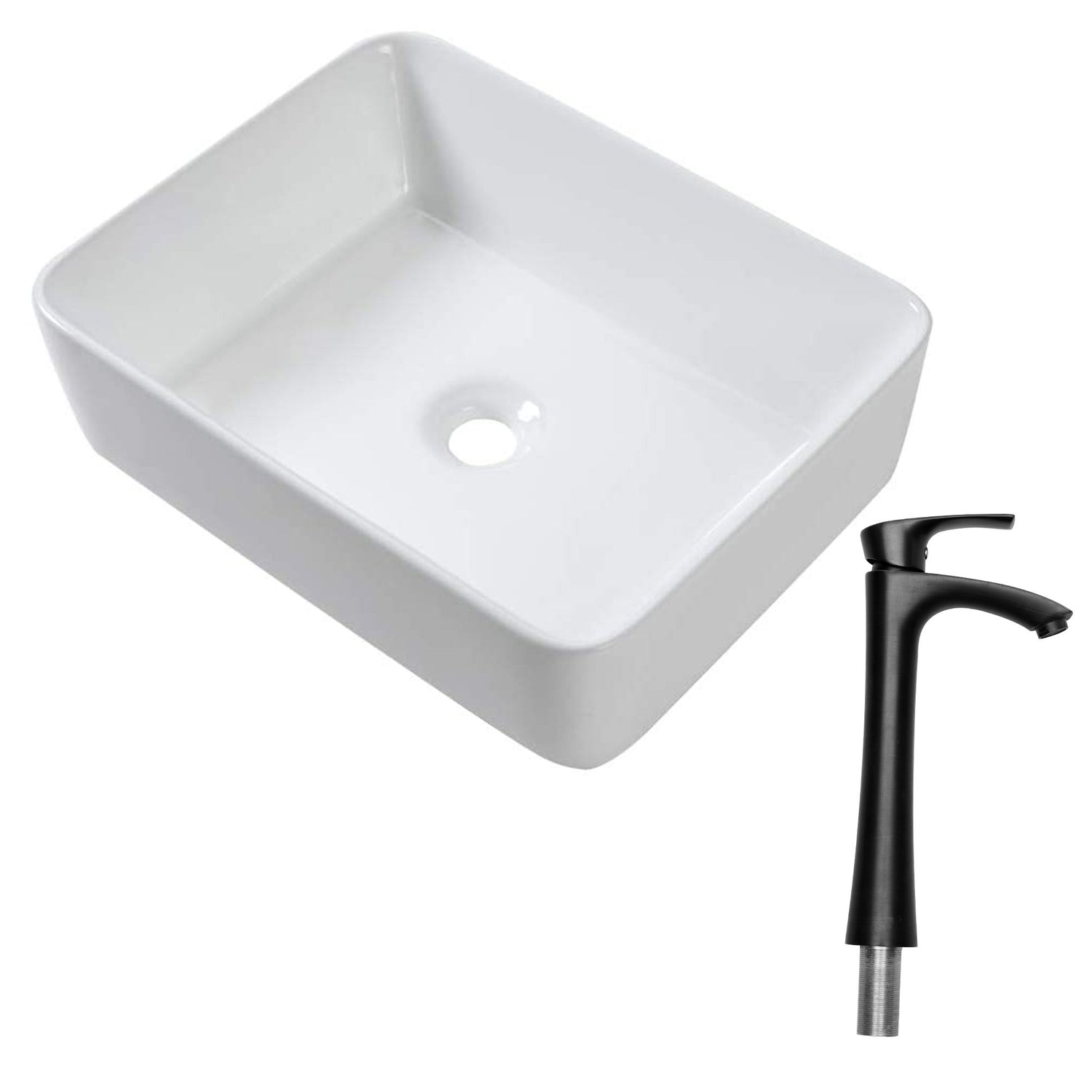 19&quot; 5&quot; Bathroom Sink Combo Rectangular Vessel Vanity Set With Faucet Drop In Ready Ceramic Basin - White / Black