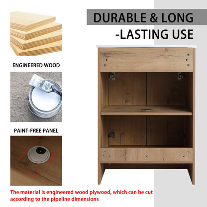 48" Freestanding Bathroom Vanity With Sink And 2 Storage Cabinets, Soft Closing Door - Imitative Oak / White