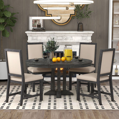 Dining Set &amp; Extendable Round Table And 4 Upholstered Chairs