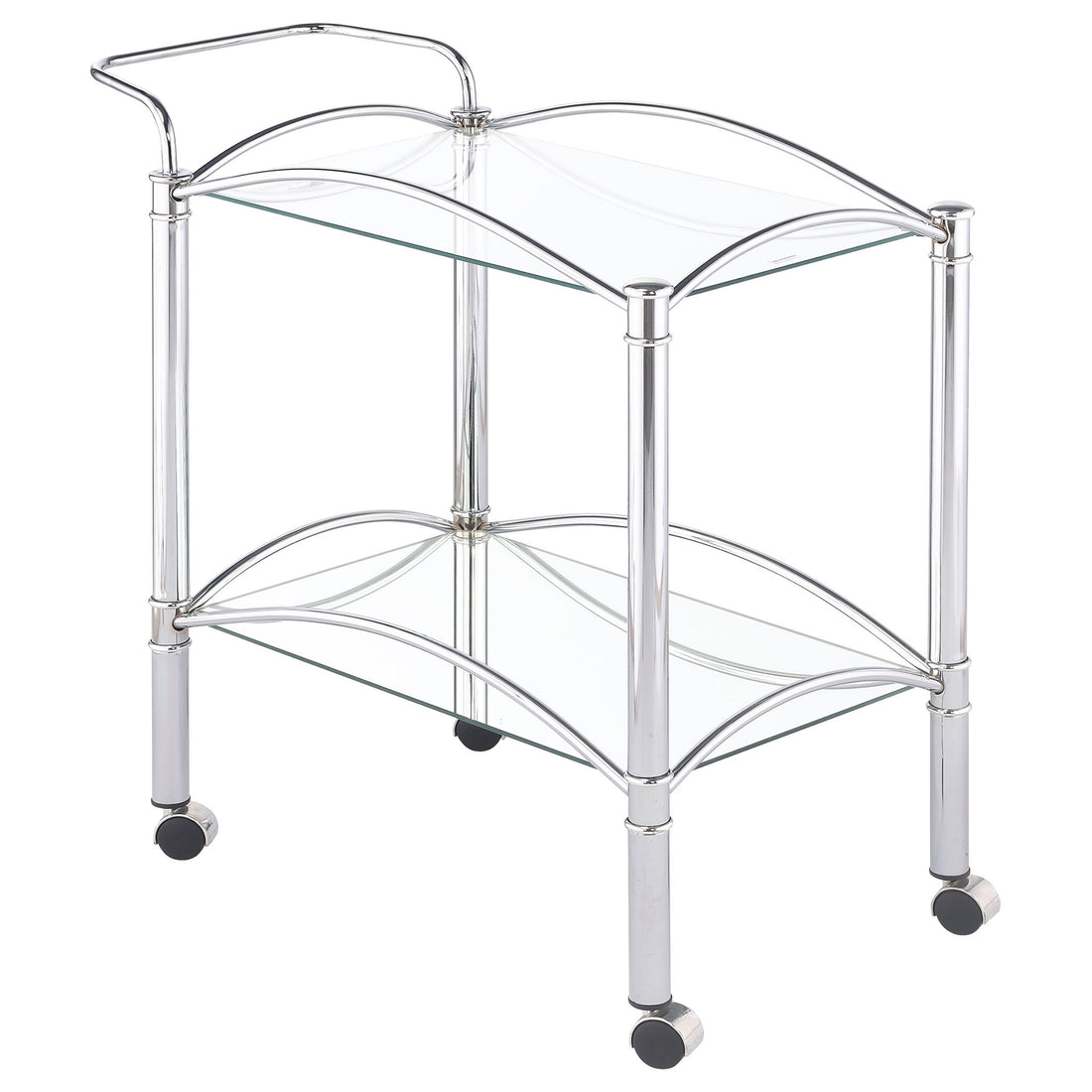 Porch &amp; Den - 2 Tier Rectangular Glass Shelf Bar Cart With Glass - Chrome