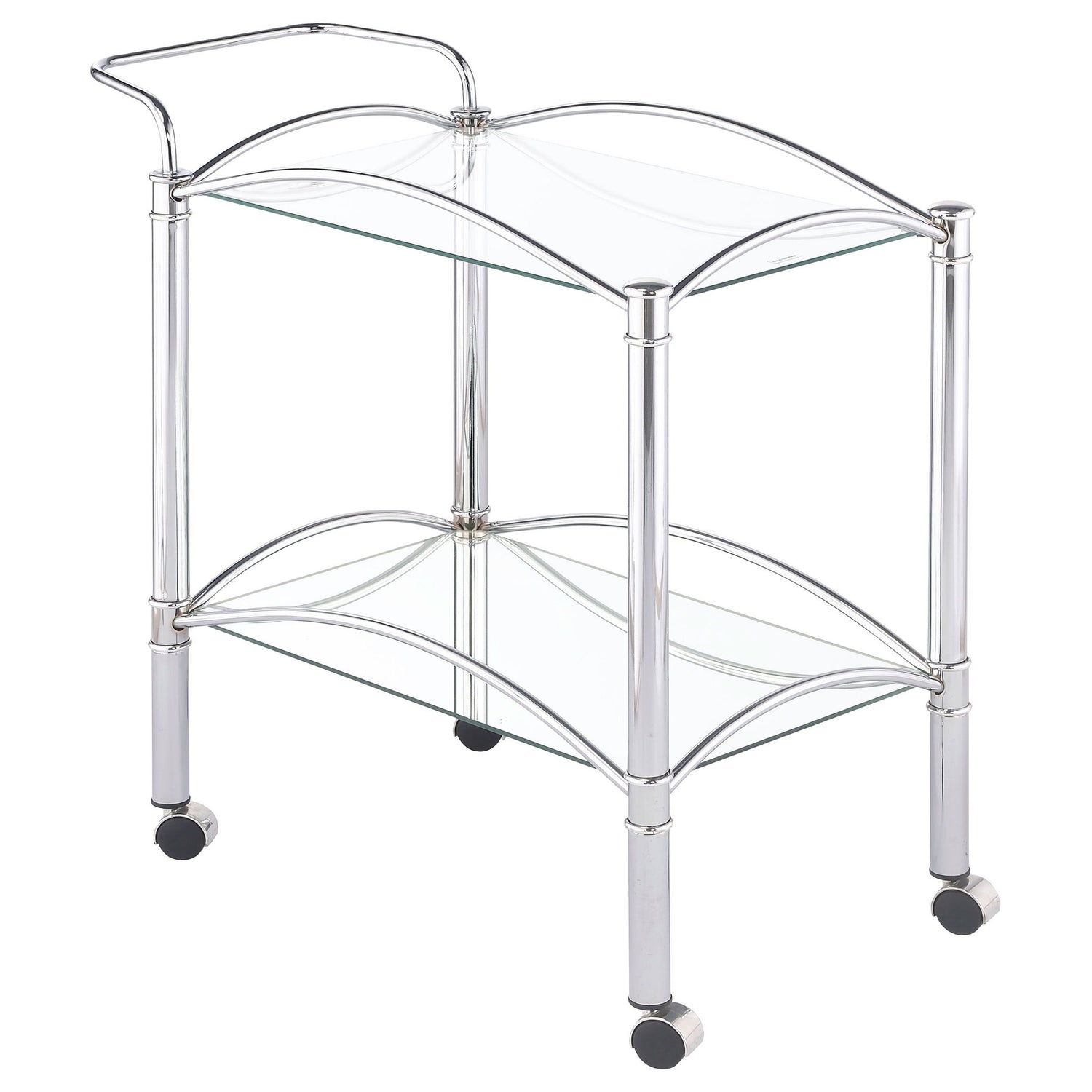 Porch &amp; Den - 2 Tier Rectangular Glass Shelf Bar Cart With Glass - Chrome