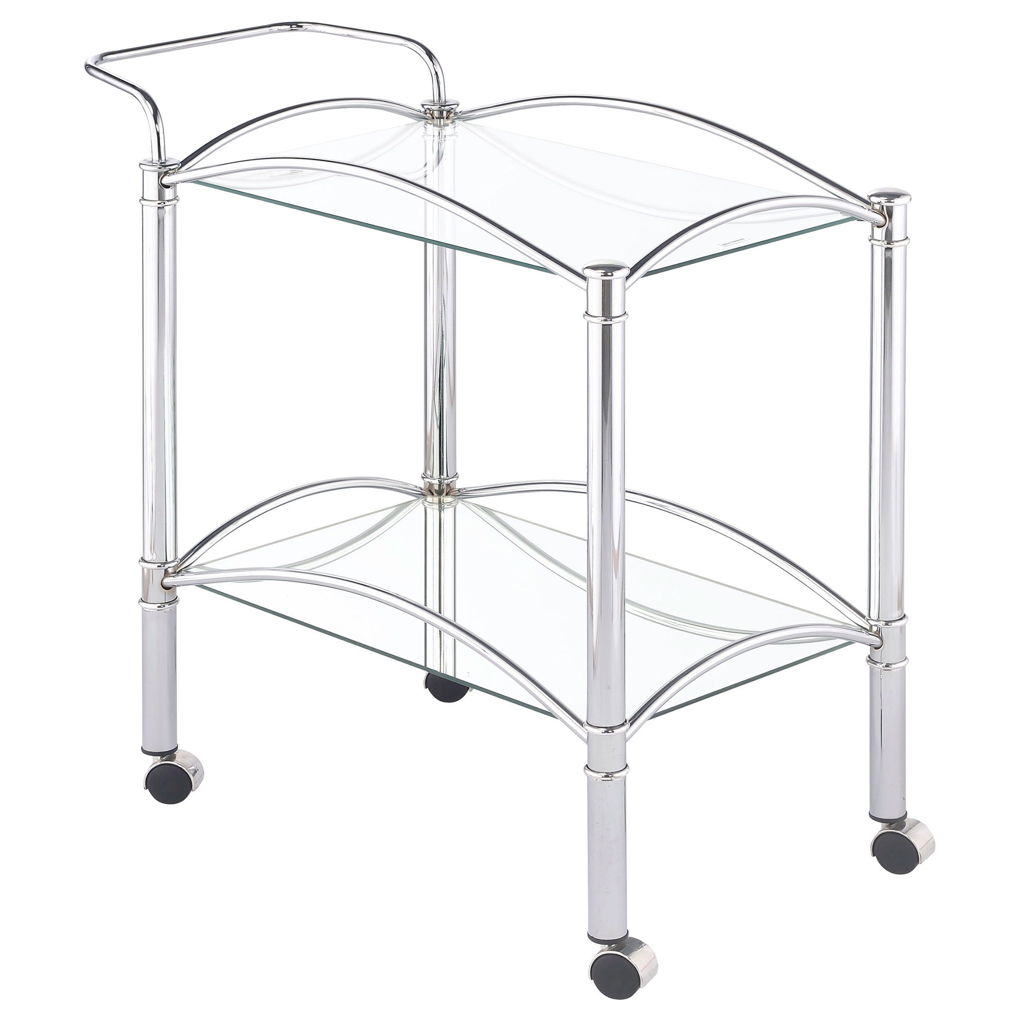Porch &amp; Den - 2 Tier Rectangular Glass Shelf Bar Cart With Glass - Chrome