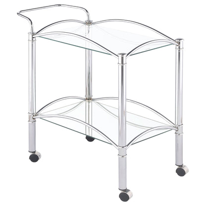 Porch &amp; Den - 2 Tier Rectangular Glass Shelf Bar Cart With Glass - Chrome