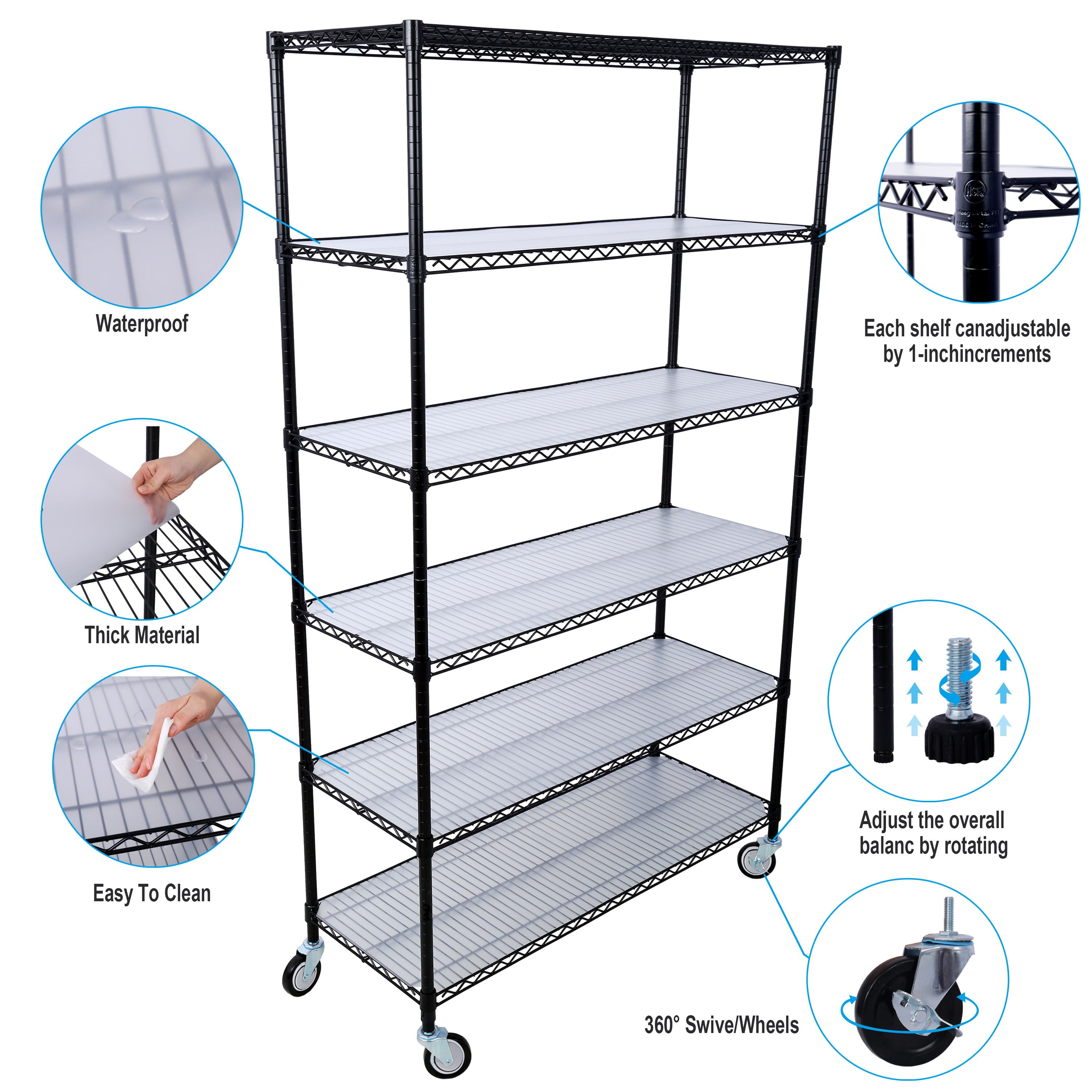 6 Tier 6000Lbs Capacity Nsf Metal Shelf Wire Shelving Unit, Heavy Duty Adjustable Storage Rack With Wheels &amp; Shelf Liners For Commercial Grade Utility Steel Storage Rack