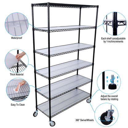 6 Tier 6000Lbs Capacity Nsf Metal Shelf Wire Shelving Unit, Heavy Duty Adjustable Storage Rack With Wheels &amp; Shelf Liners For Commercial Grade Utility Steel Storage Rack