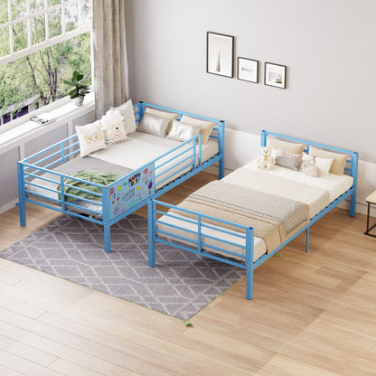 Bunk Bed, Convertible To 2 Separate Twin Size Beds &amp; Full Length Guardrail &amp; Ladder, No Box Spring Needed - Blue