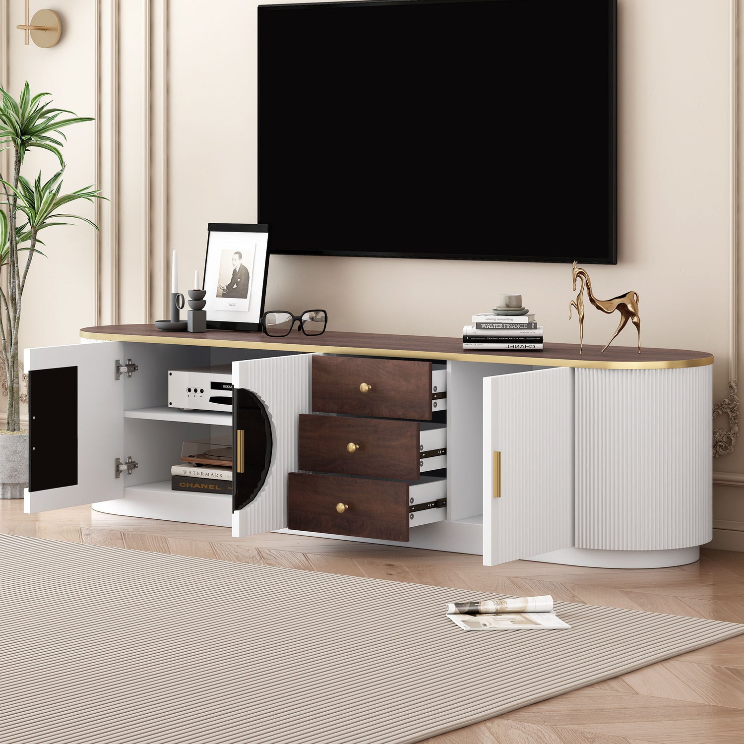 Modern Minimalist TV Stand For TVs Up To 80&quot; With 3 Drawers And 1 Shelf