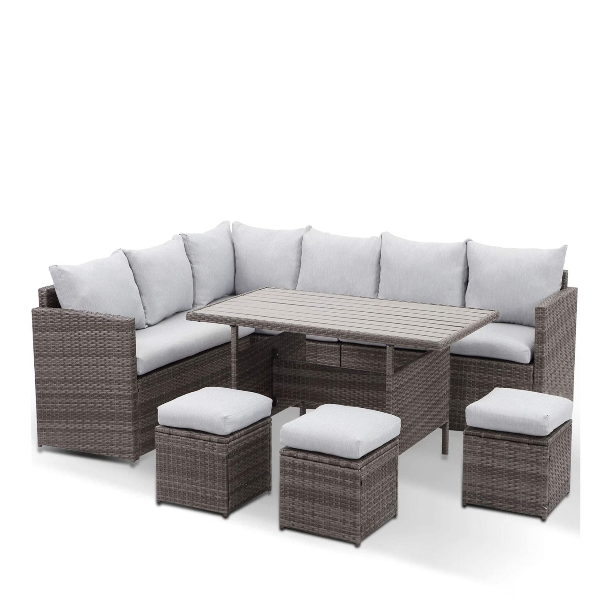 7 Piece Outdoor Dining Set With Cushions, Modular Sectional Sofa And Table