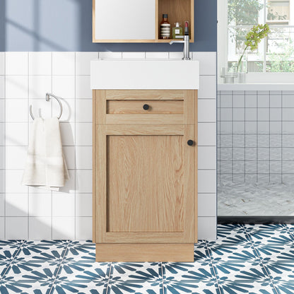 Bathroom Vanity With Reversible Resin Sink, Cabinet &amp; Zinc Alloy Handles - Wood