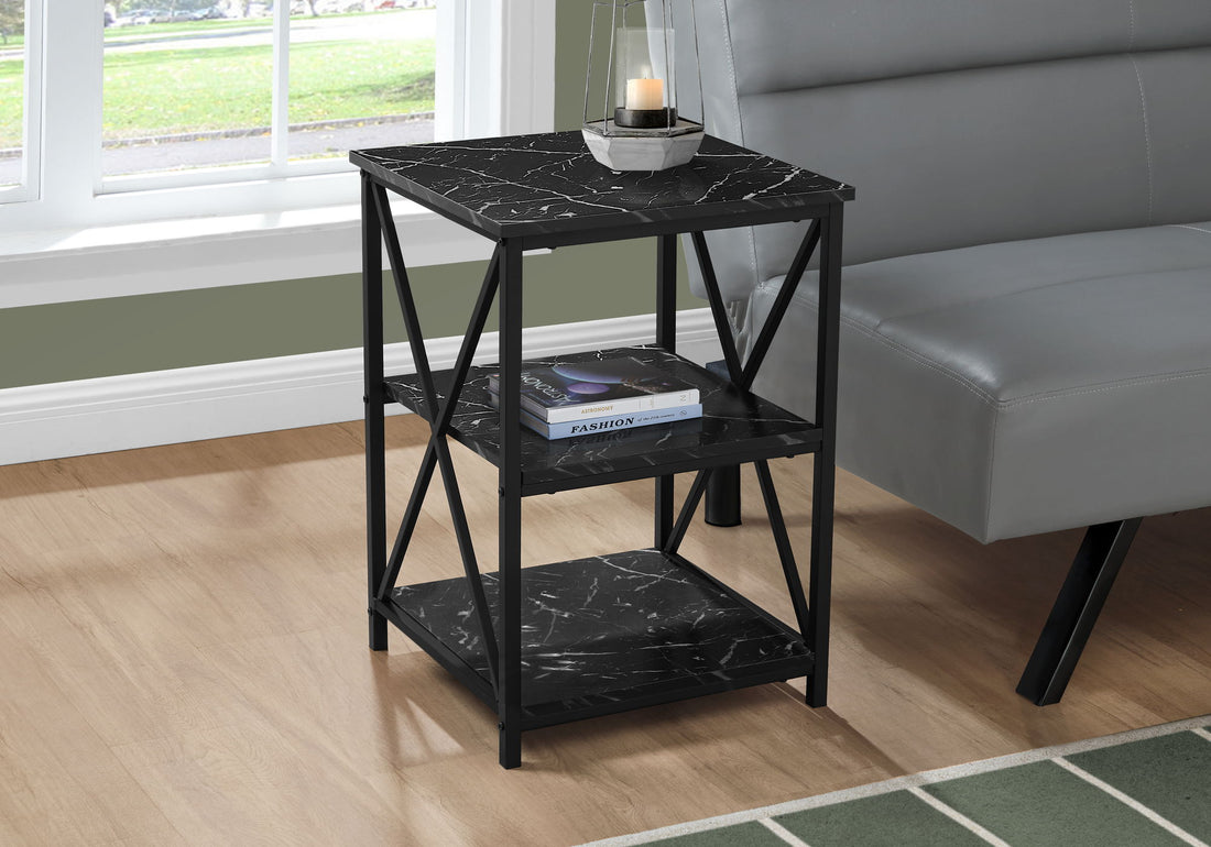 3 Tier Accent Table, Side Marble Look Contemporary &amp; Modern