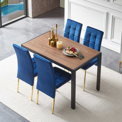 5 Pieces Dining Set Including Velvet High Back Golden Color Legs Nordic Dining Chair &amp; Creative Design Dining Table