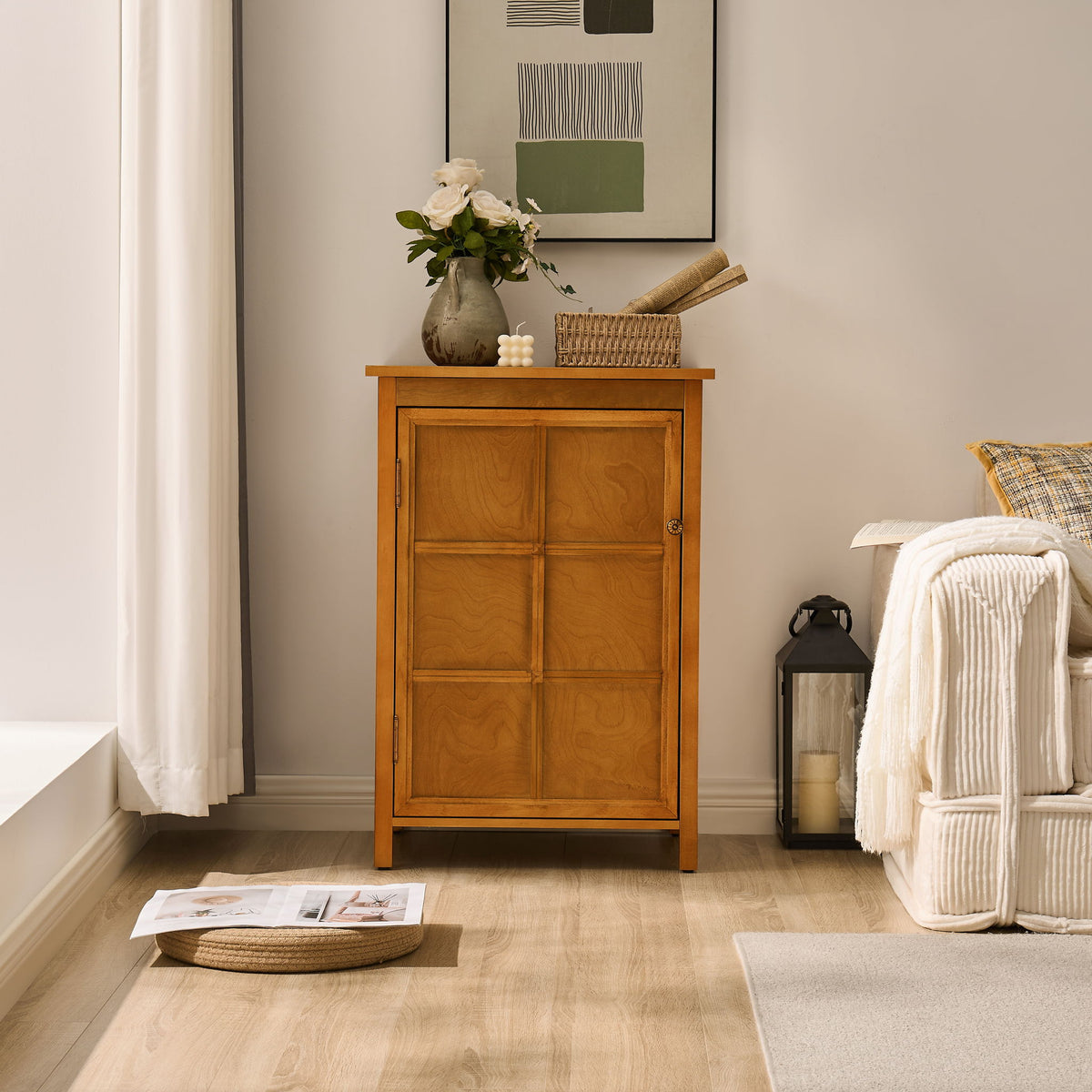 Floor Cabinet With Doors &amp; Adjustable Shelf, Storage Cabinet For Entryway
