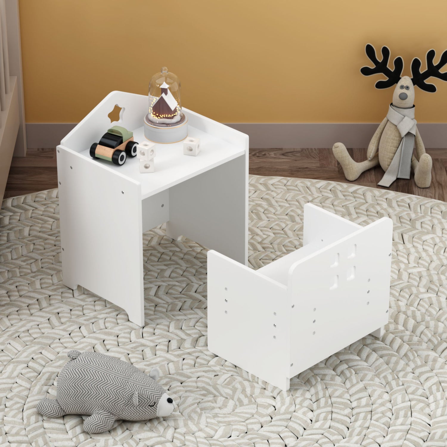 Montessori Weaning Table And Chair Set, Toddler Table With Adjustable Height - White