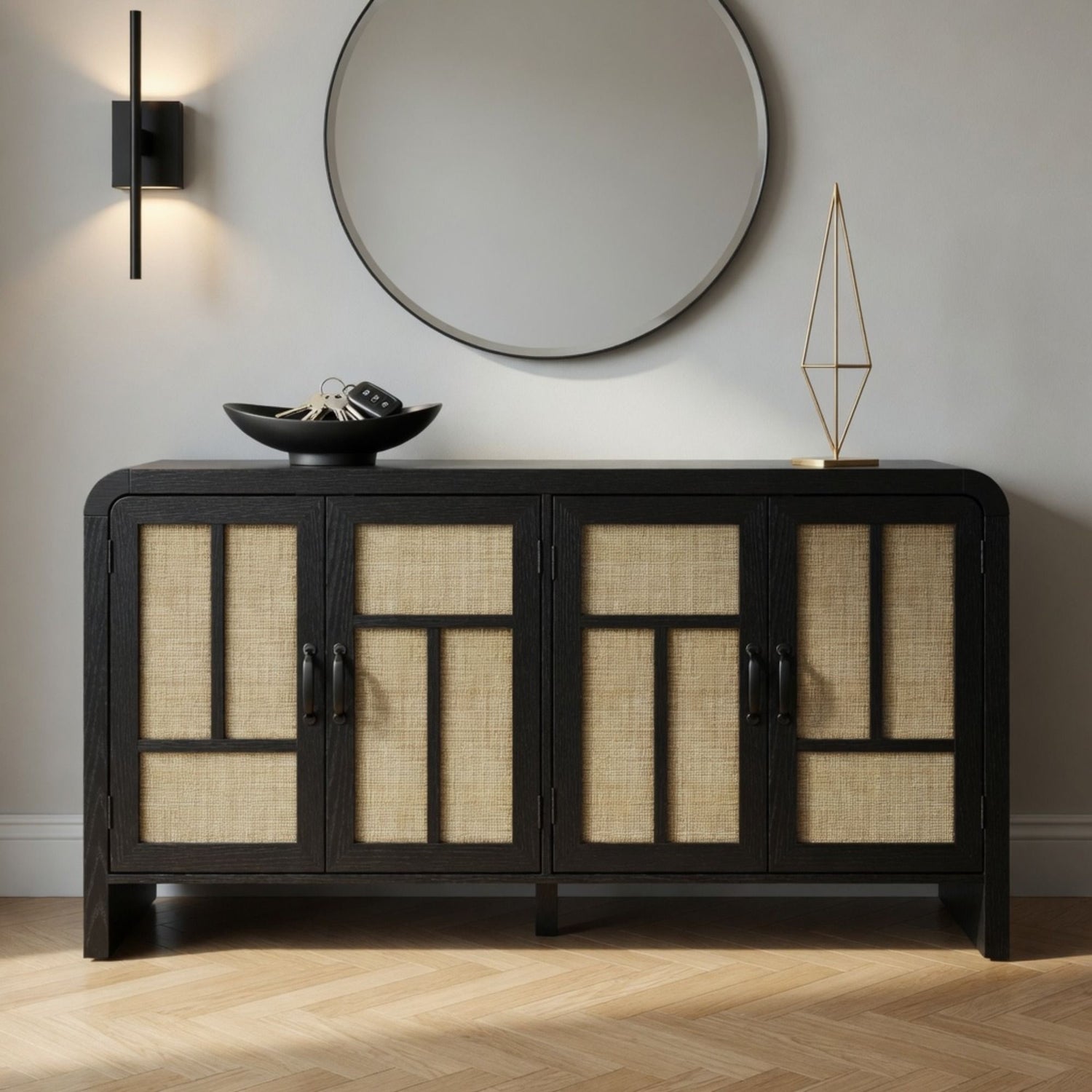 Sideboard Buffet Cabinet With 4 Doors &amp; Adjustable Shelves - Black
