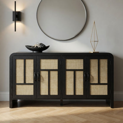 Sideboard Buffet Cabinet With 4 Doors &amp; Adjustable Shelves - Black