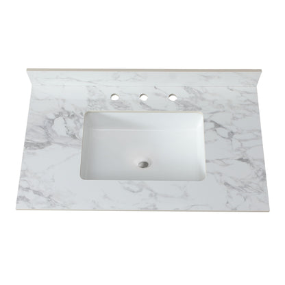 Elegant Sintered Stone Bathroom Vanity Top With Rectangular Undermount Ceramic Sink