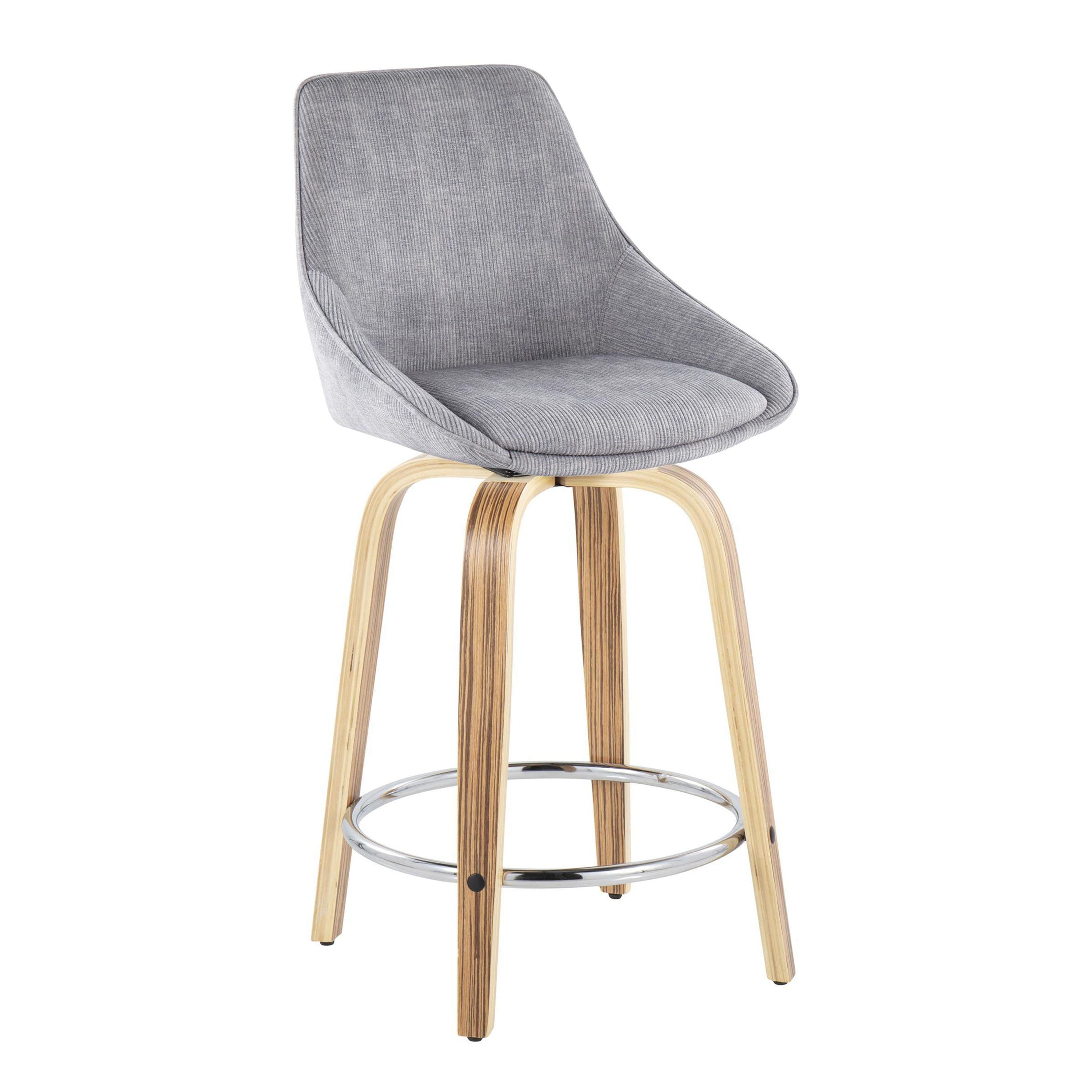 Diana - Contemporary, Fixed Height Counter Stool With Swivel &amp; Round Footrest (Set of 2)