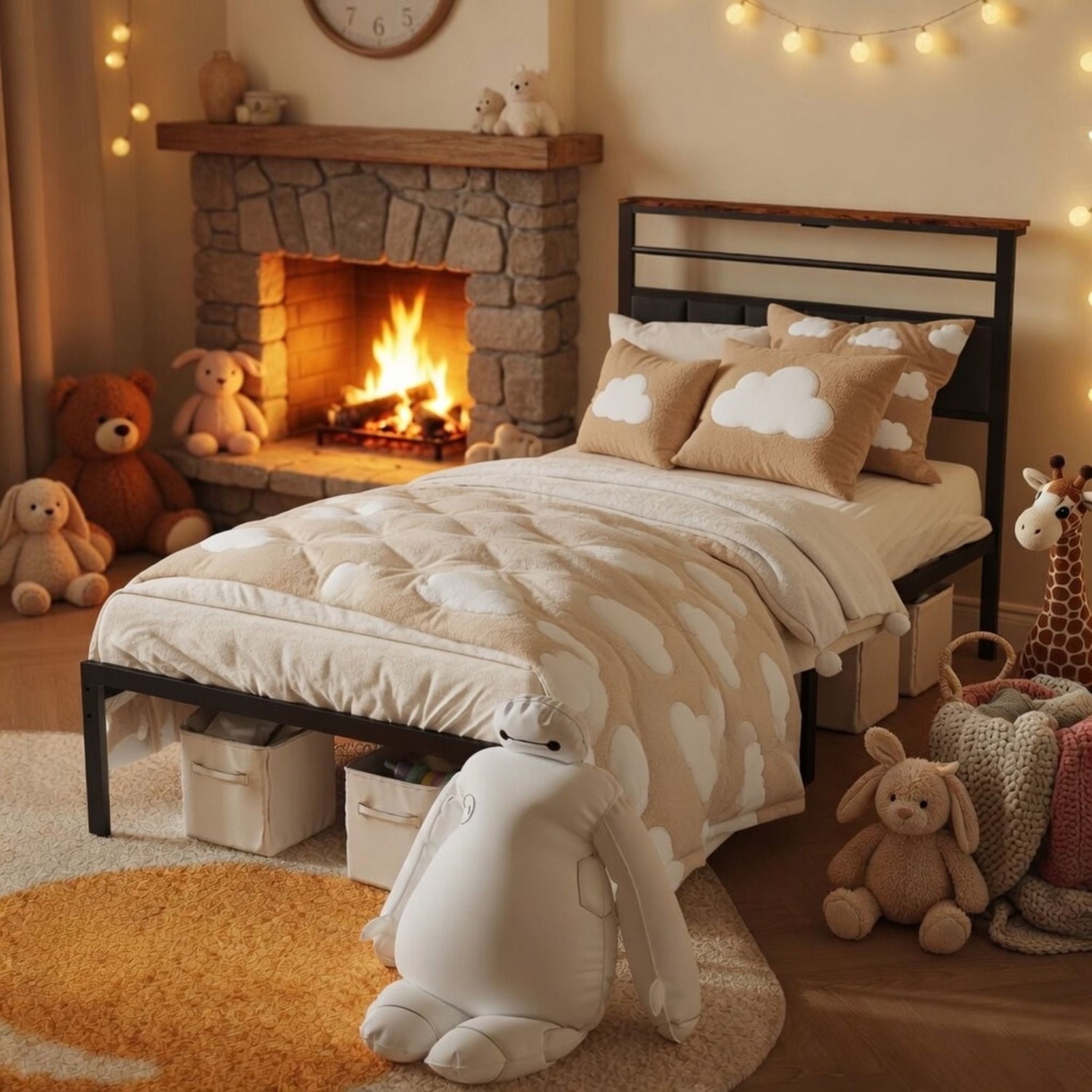 Platform Bed Frame With Charging Station &amp; Headboard Storage