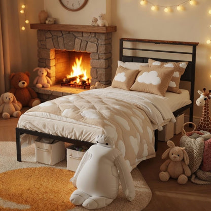 Platform Bed Frame With Charging Station &amp; Headboard Storage