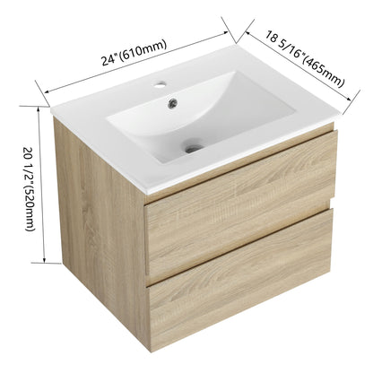 Wall Mounted Bathroom Vanity &amp; Sink, 2 Soft Close Drawers