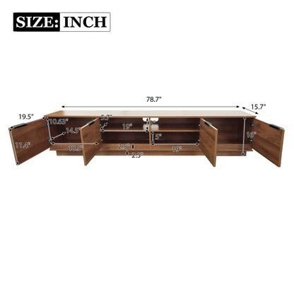 TV Stand, Entertainment Center &amp; Fluted Door &amp; Cable Management, Soft Closing Hinges - Walnut