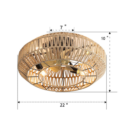 20&quot; New Boho Caged Ceiling Fan With Enclosed Rattan 6 Speeds Remote Control Reversible Dc Motor For Living Room - Rattan