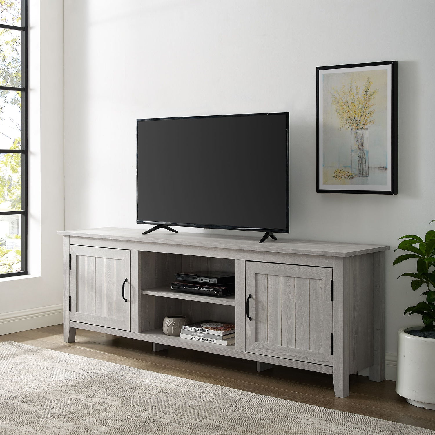 Modern Farmhouse 2 Door Grooved 70&quot; TV Stand For 85&quot; TVs