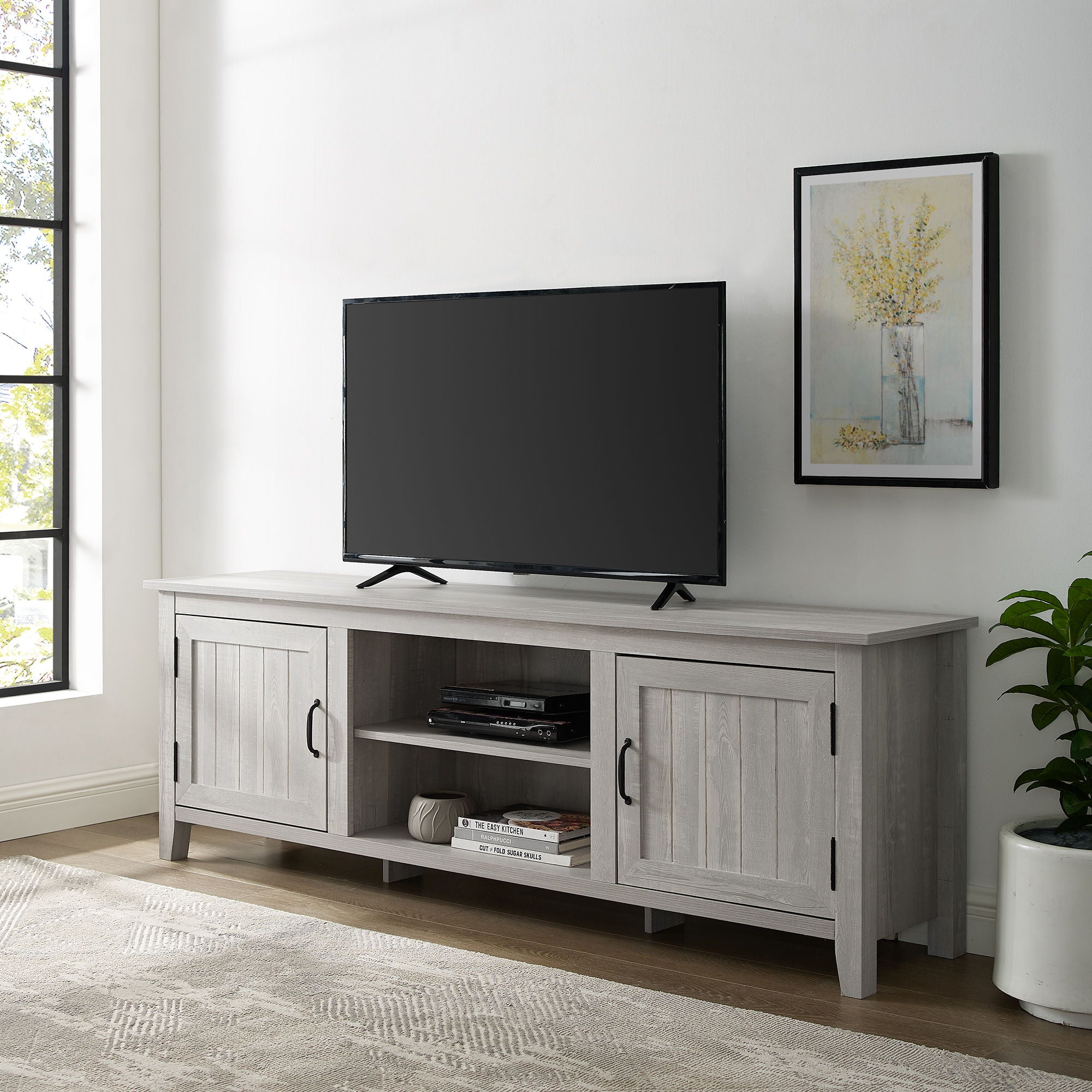 Modern Farmhouse 2 Door Grooved 70&quot; TV Stand For 85&quot; TVs