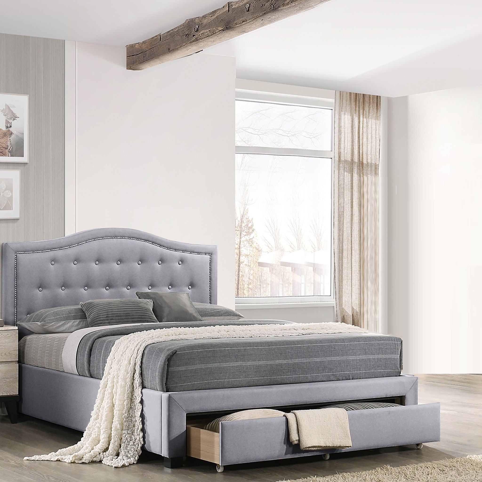 Modern Button Tufted Arch Headboard Bed With Storage Footboard