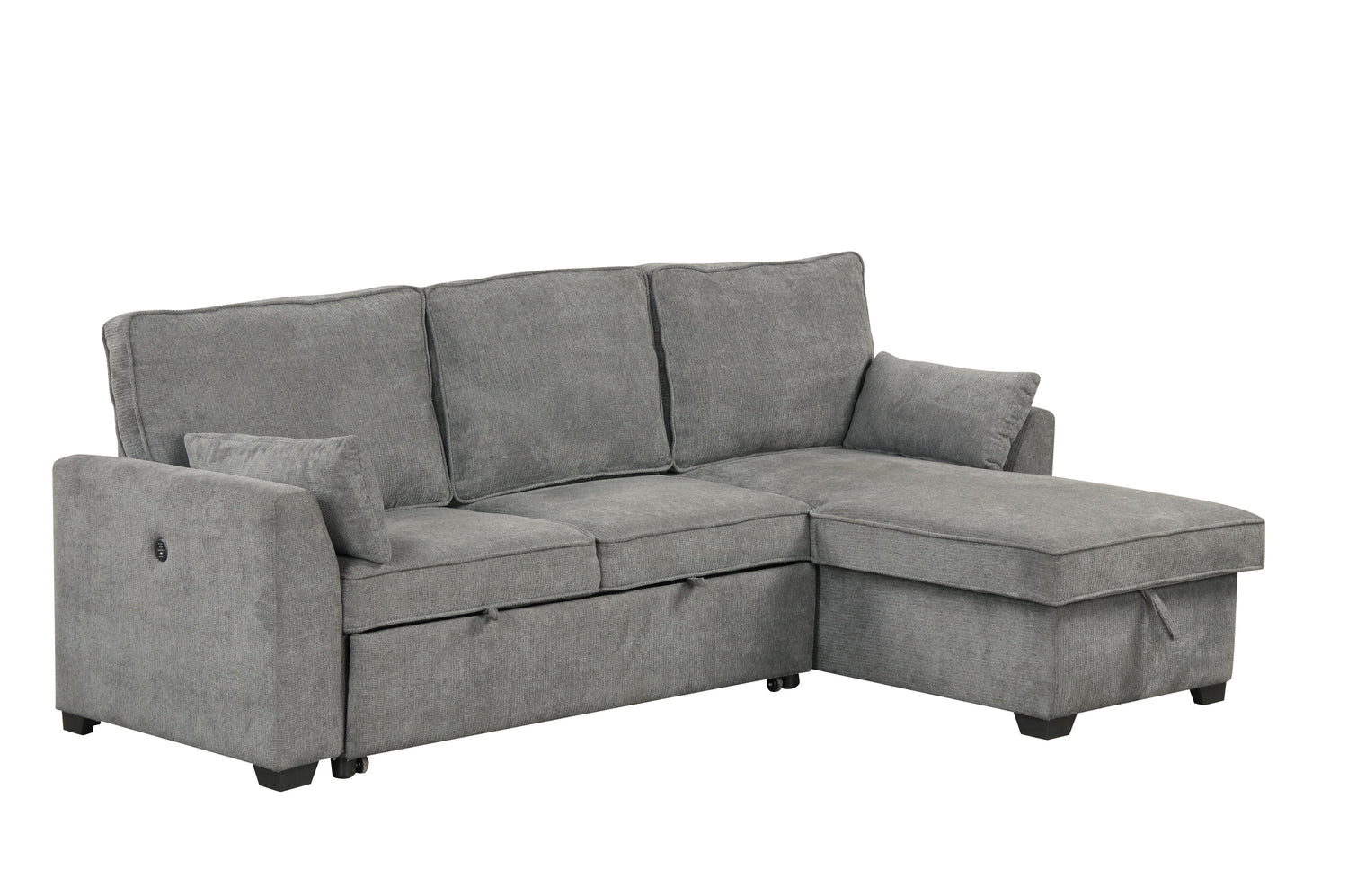 Ember - 92&quot;W Fabric Sleeper Sectional with Reversible Storage Chaise