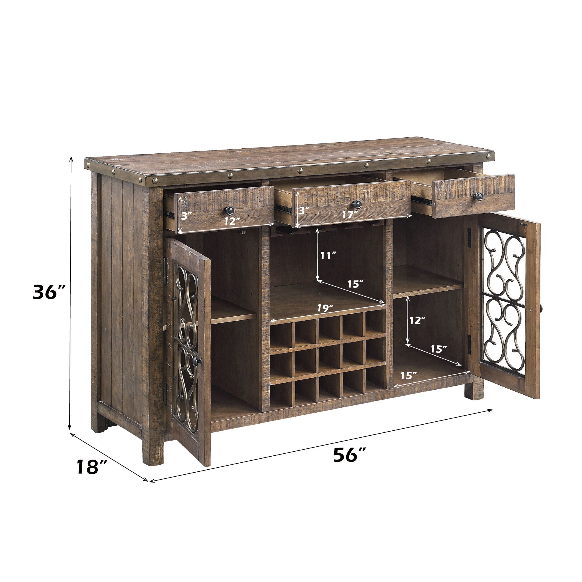 Raphaela - Server With Cup Holder &amp; Wine Rack - Cherry