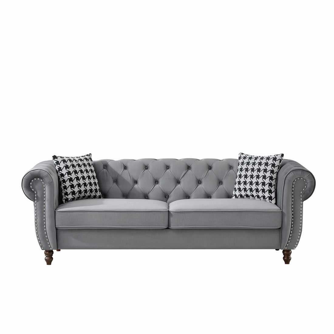 Chesterfield Velvet Upholstery Fabric Sofa With Roll Armrest &amp; Nailhead
