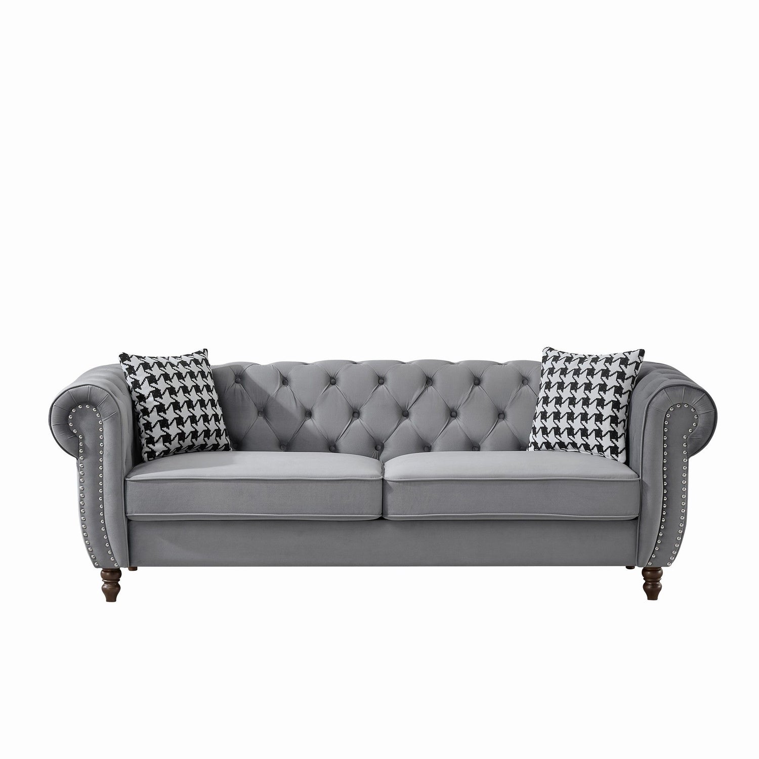 Chesterfield Velvet Upholstery Fabric Sofa With Roll Armrest &amp; Nailhead