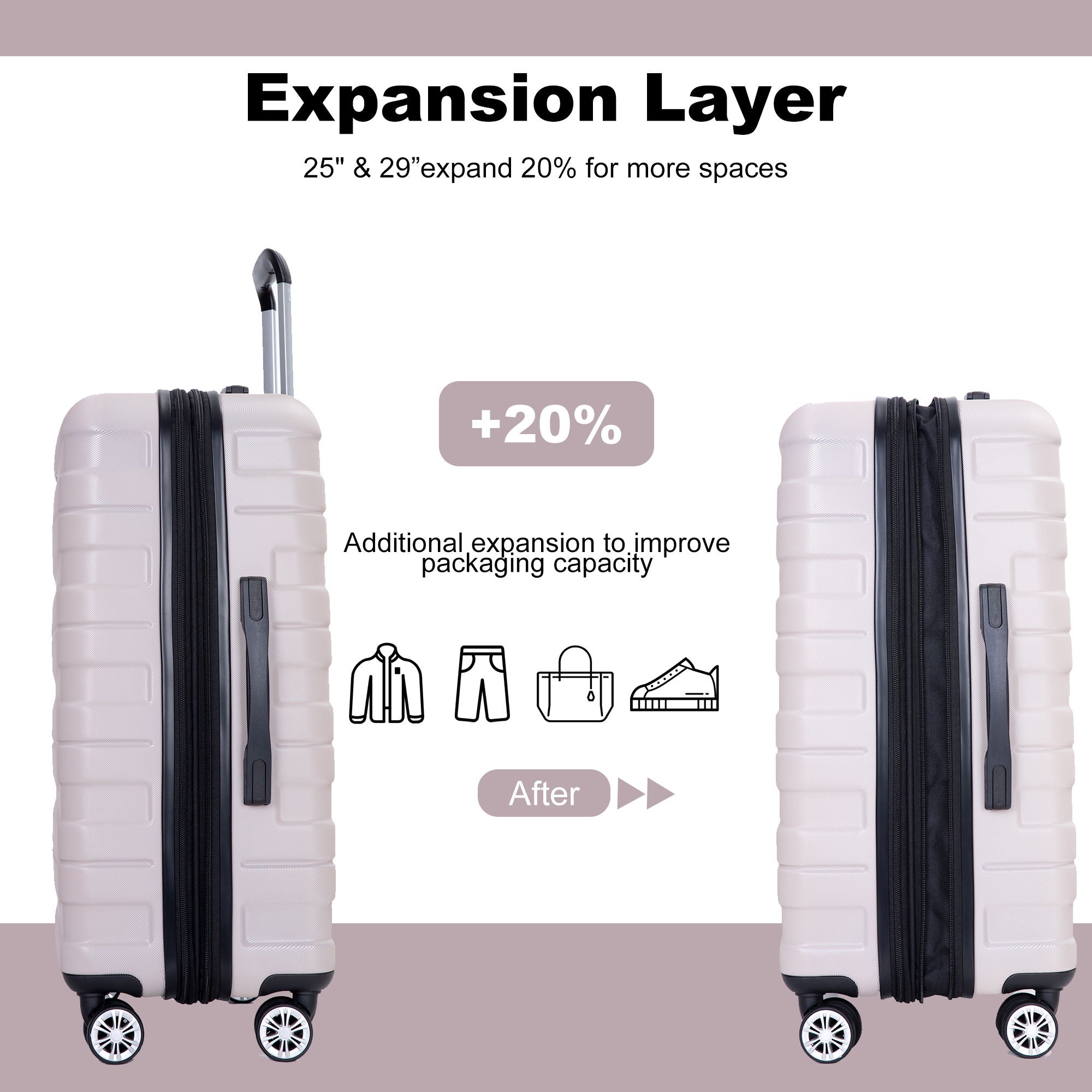 3 Piece Luggage Sets Lightweight &amp; Durable Expandable Suitcase With Two Hooks