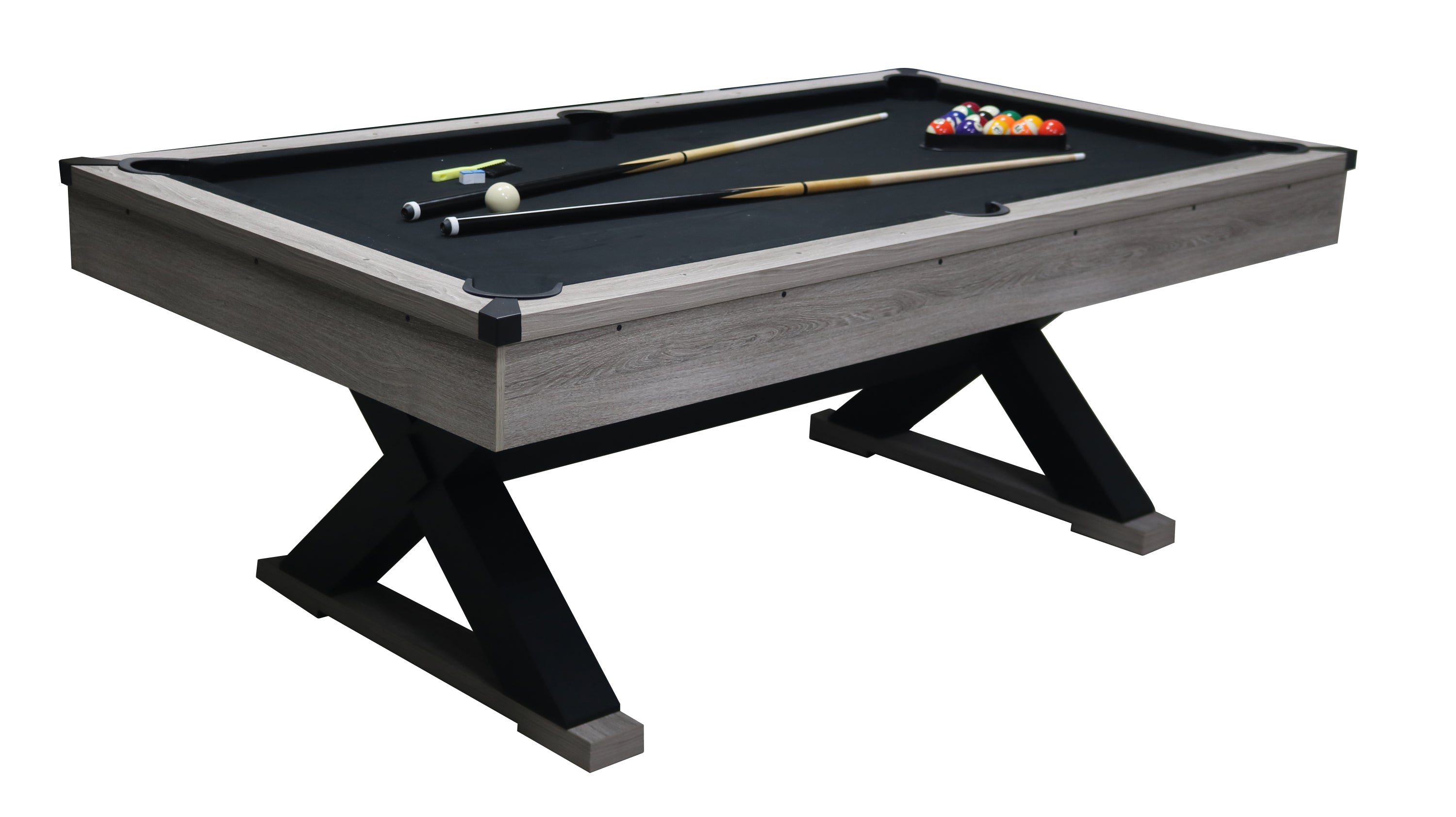 84&quot; Pool Table with Billiard Balls, Cues, Pool Cue Chalk, Cleaning Brush, X-Legs, Black Cloth, Rustic Grey,84.1&quot;L x 46.5&quot;W x 32&quot;H