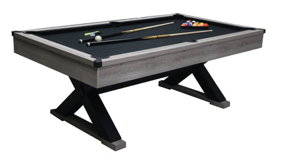 84&quot; Pool Table with Billiard Balls, Cues, Pool Cue Chalk, Cleaning Brush, X-Legs, Black Cloth, Rustic Grey,84.1&quot;L x 46.5&quot;W x 32&quot;H