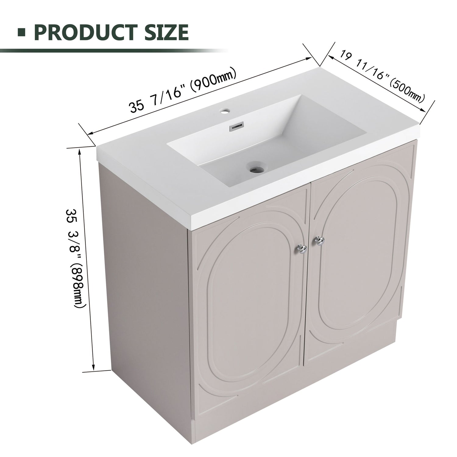 Contemporary Freestanding Bathroom Vanity With Resin Sink &amp; Soft-Close Cabinet Doors