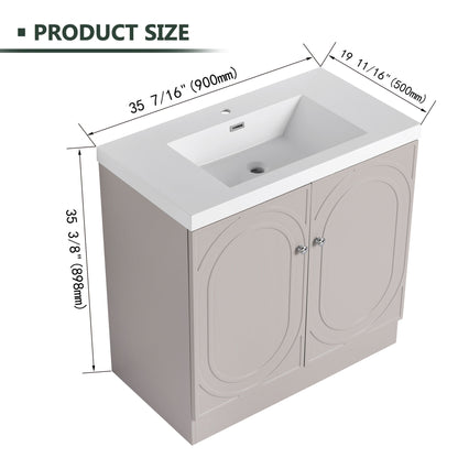 Contemporary Freestanding Bathroom Vanity With Resin Sink &amp; Soft-Close Cabinet Doors