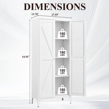 2 Door Storage Cabinet, 4 Adjustable Shelves For Kitchen - White