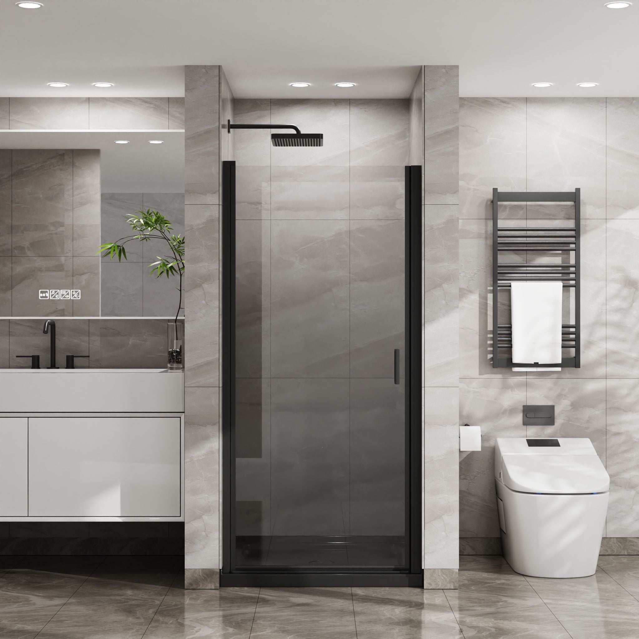 Pivot Shower Door, Tempered Glass, Semi Frameless