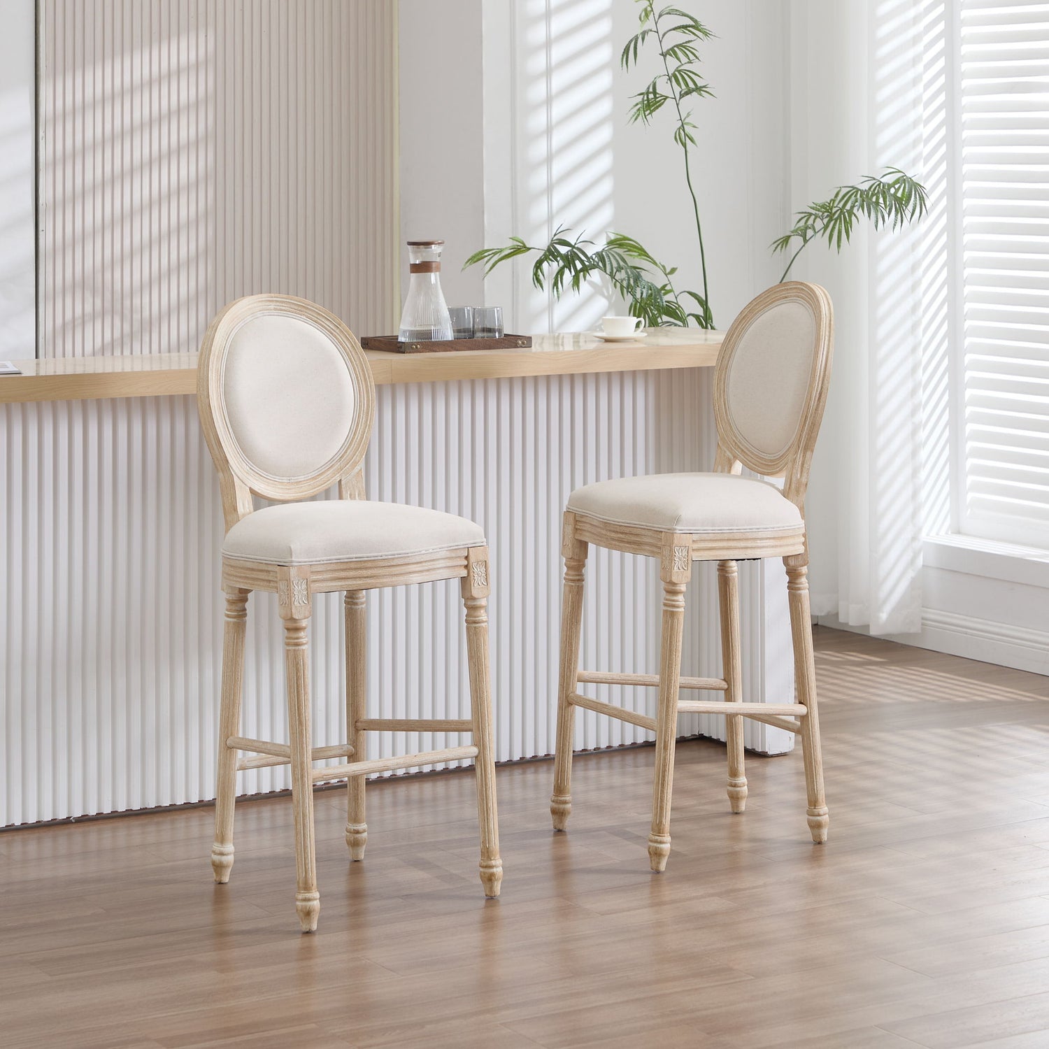 French Country Bar Chairs &amp; Round Back (Set of 2)