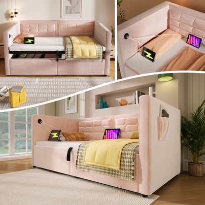 Upholstered Hydraulic Storage Daybed With USB &amp; Type C Charging