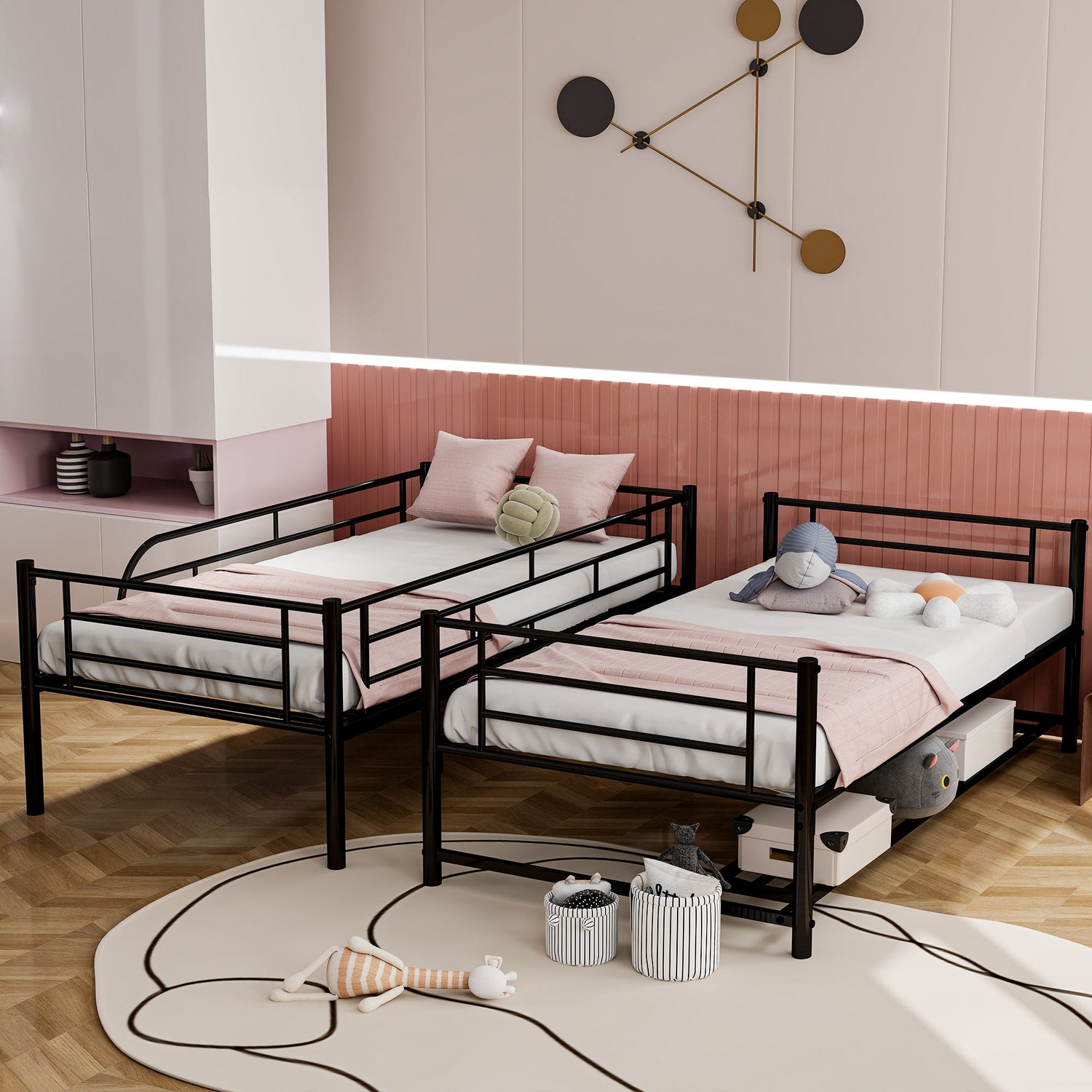 Metal Bunk Bed &amp; Shelf And Guardrails