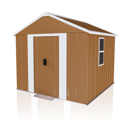 Heavy Duty Metal Storage Shed With Windows, Lockable Door &amp; Ventilation, Weatherproof Outdoor Garden Shed For Backyard, Brown Iron 6X4 Ft