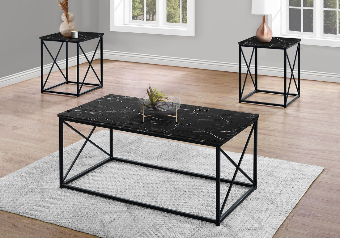 Table Set, Coffee, End, Side, Accent, Living Room, Marble Look Laminate, Contemporary &amp; Modern (Set of 3)